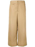 Helmut Lang - Cropped Wide-leg Trousers - Women - Cotton - 8, Brown, Cotton