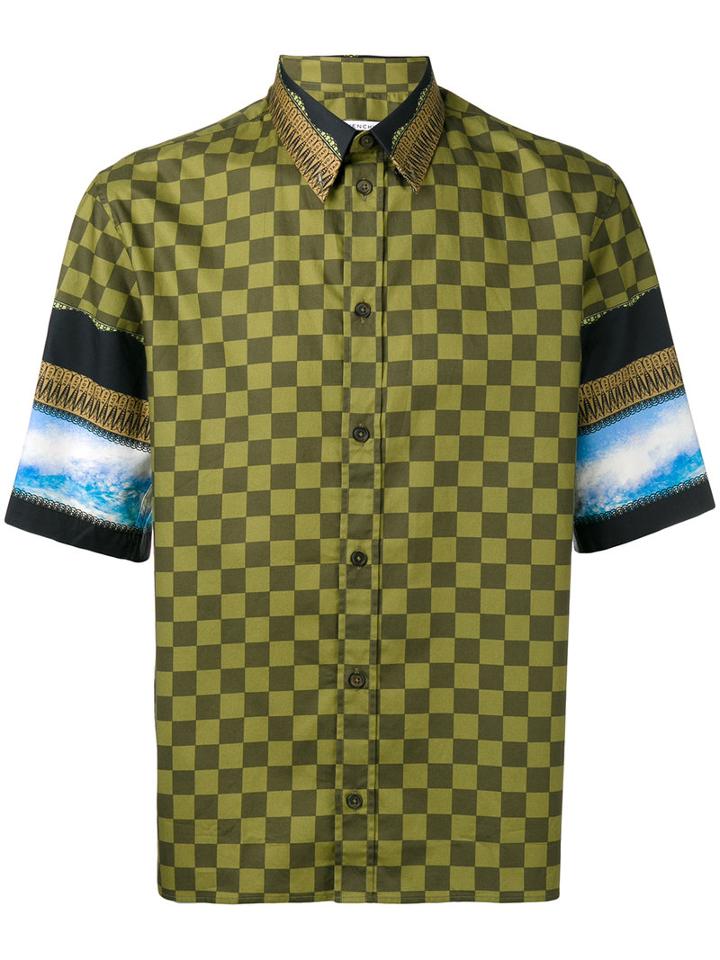 Givenchy Checked Panel Shirt, Men's, Size: 40, Green, Cotton