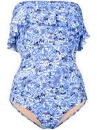 Emmanuela Swimwear Sophia Printed Ruffle Swimsuit - Blue