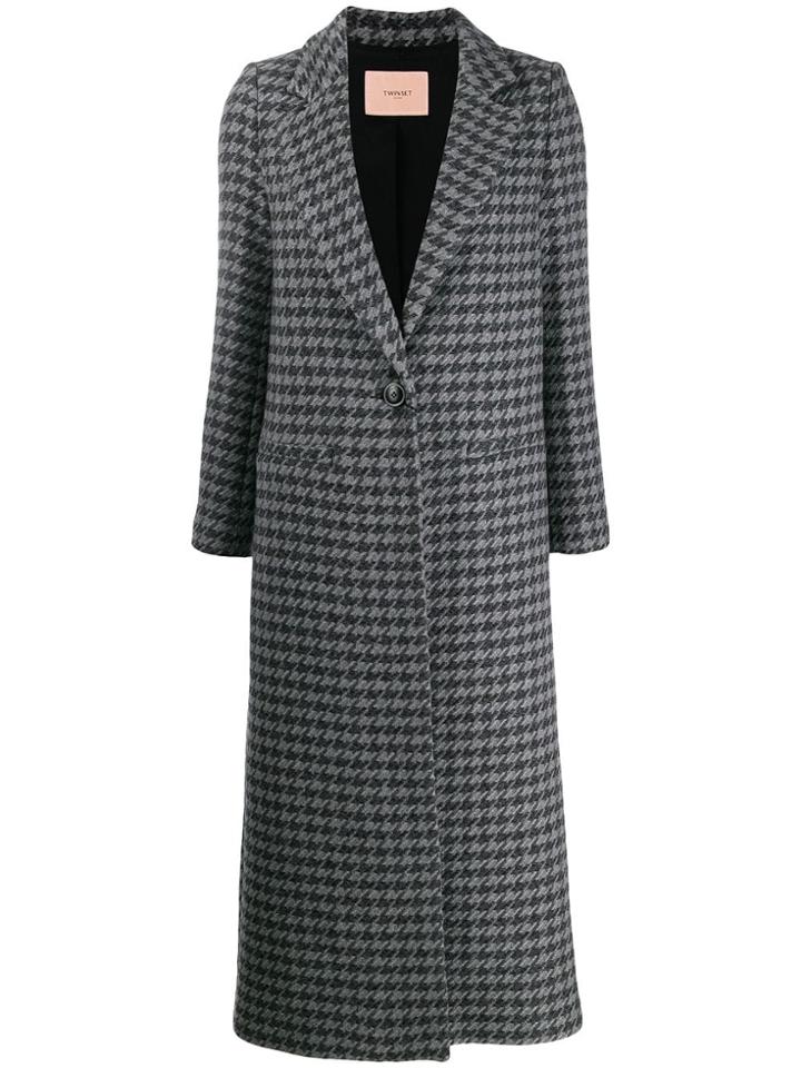 Twin-set Houndstooth Single Breasted Coat - Grey