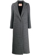 Twin-set Houndstooth Single Breasted Coat - Grey