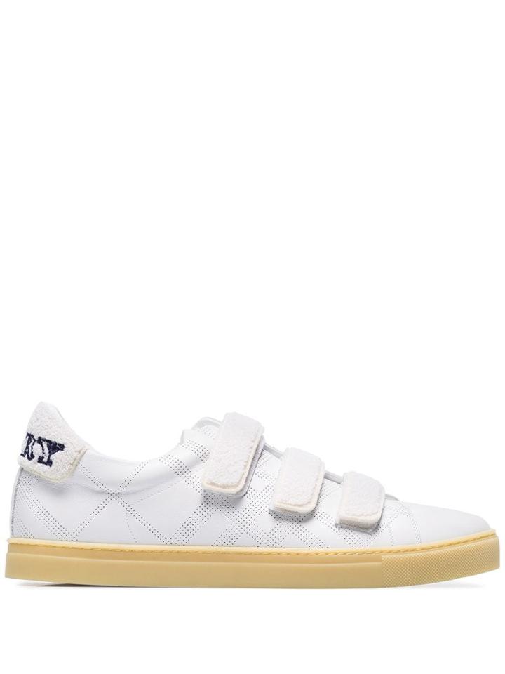 Burberry White Bert Velcro Strap Perforated Leather Low Top Sneakers