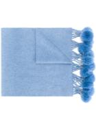 N.peal Fur Bobble Woven Scarf - Blue
