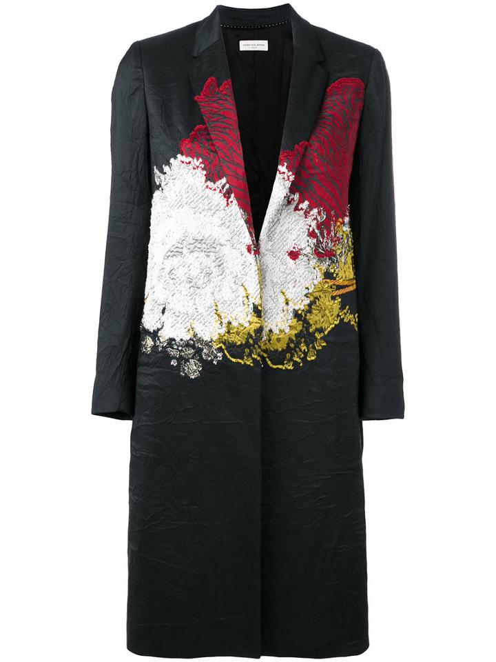 Dries Van Noten Abstract Print Coat, Women's, Size: 36, Black, Silk/cotton/polyamide/acetate