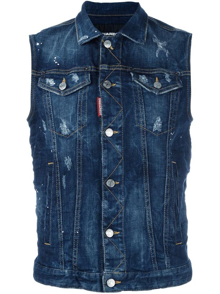 Dsquared2 Distressed Sleeveless Denim Jacket, Men's, Size: 48, Blue, Polyester/cotton/spandex/elastane