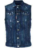 Dsquared2 Distressed Sleeveless Denim Jacket, Men's, Size: 48, Blue, Polyester/cotton/spandex/elastane