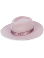 Maison Michel Logo Plaque Panama Hat - Pink & Purple