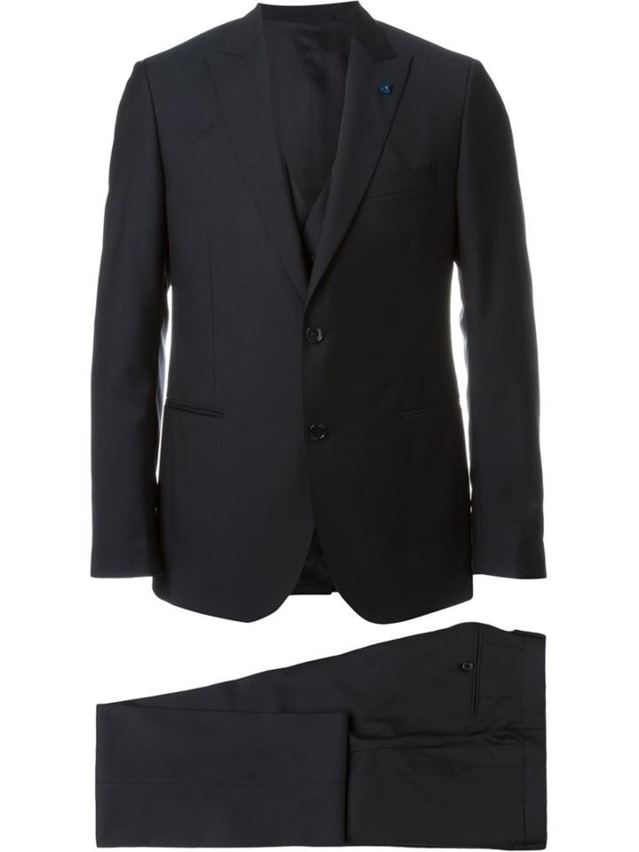 Lardini Three Piece Suit, Men's, Size: 52, Blue, Cotton/polyester/cupro/wool