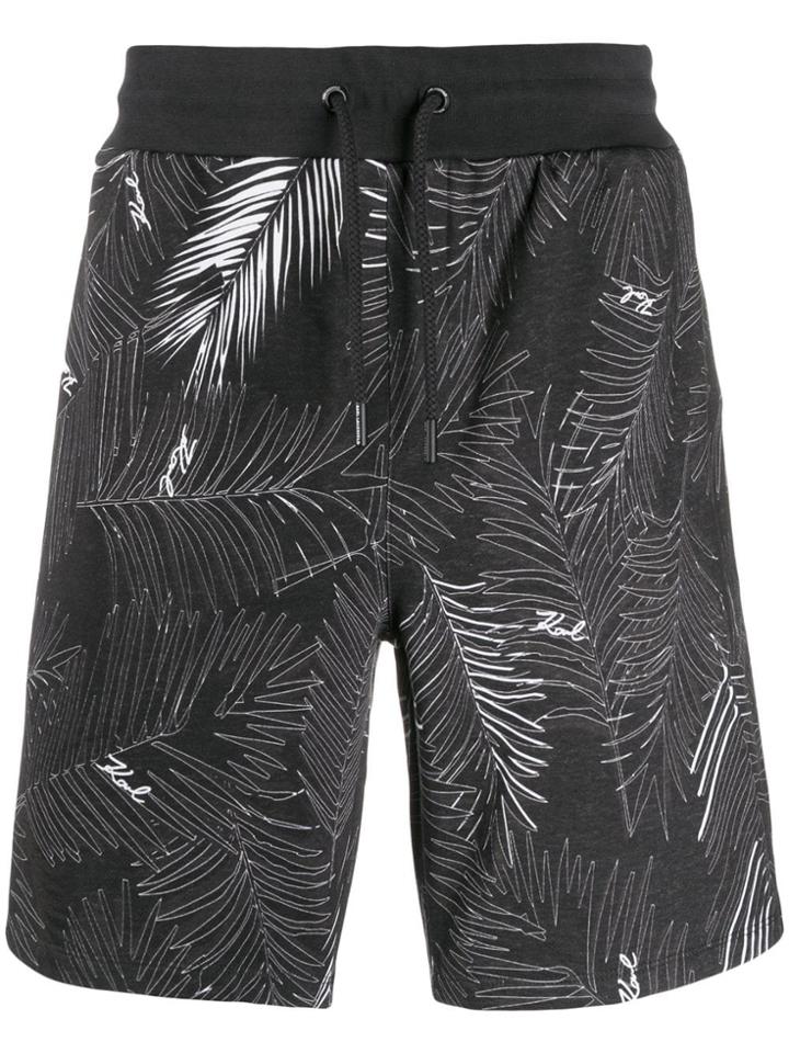 Karl Lagerfeld Palm Leaf Print Track Shorts - Black