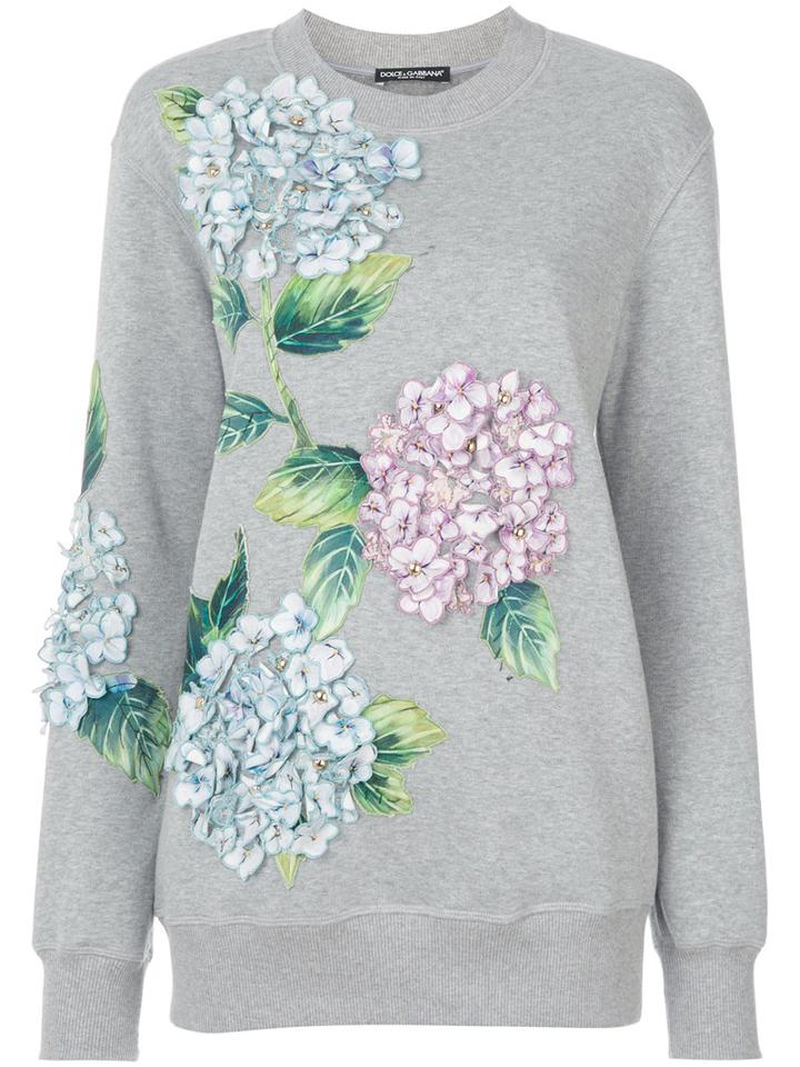 Dolce & Gabbana - Hydrangea Appliqué Sweatshirt - Women - Cotton/calf Leather/polyester - 40, Grey, Cotton/calf Leather/polyester
