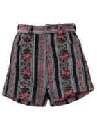Anna Sui Chenille Stripe Floral Jacquard Shorts - Black
