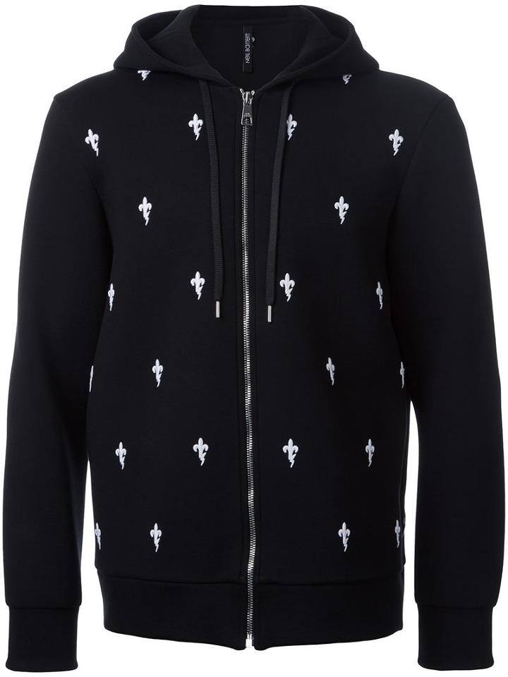 Fleur-de-lis Embroidered Jacket, Men's, Size: Large, Black, Cotton/lyocell, Neil Barrett