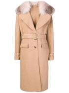 Ermanno Scervino Belted Fur Collar Coat - Neutrals