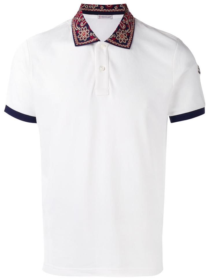 Moncler Bandana Print Collar Polo Shirt, Men's, Size: Large, White, Cotton/polyester