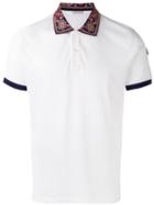 Moncler Bandana Print Collar Polo Shirt, Men's, Size: Large, White, Cotton/polyester