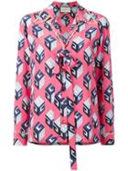 Gucci - Printed Pearl Trim Top - Women - Silk - 38, Pink/purple, Silk