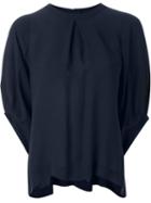 Fad Three Inverted Pleat Blouse, Women's, Blue, Cupro/polyester