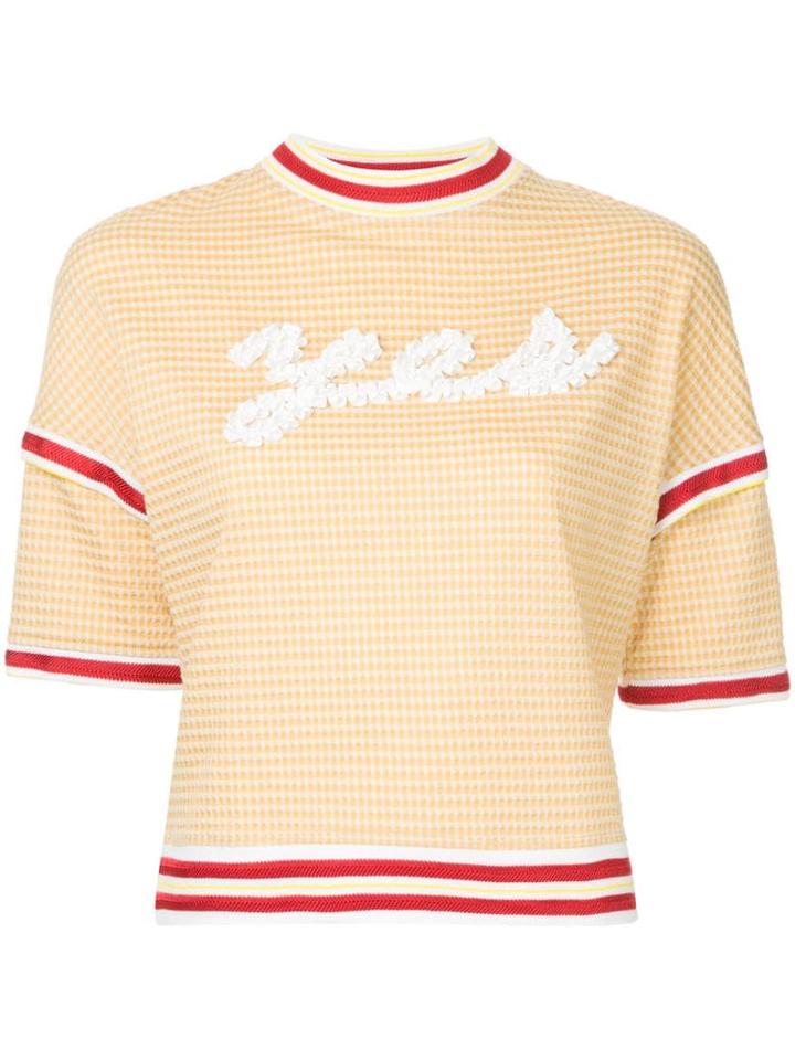 Tu Es Mon Trésor Yes Message Ribbon Gingham Sweatshirt - Yellow