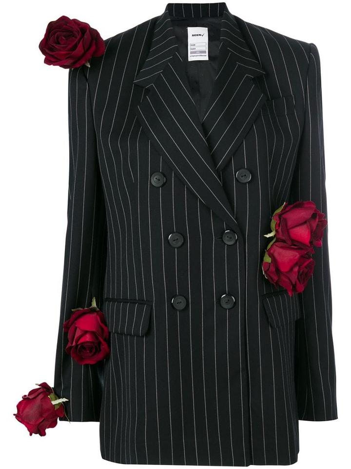 Seen Users Pinstriped Rose Blazer - Black