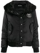 Miu Miu Hooded Puffer Logo Jacket - Black