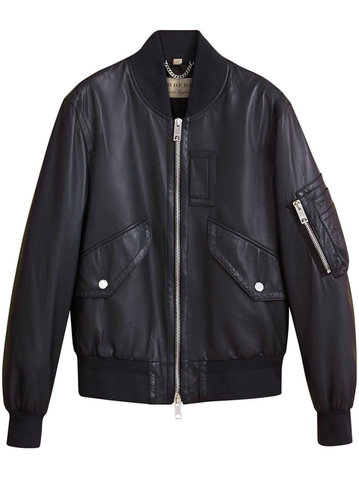 Burberry Leather Bomber Jacket - Blue