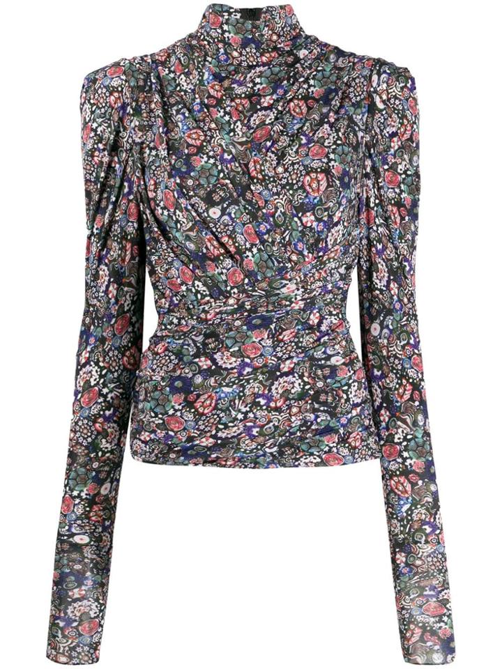 Isabel Marant Ruched Floral Blouse - Black