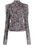 Isabel Marant Ruched Floral Blouse - Black