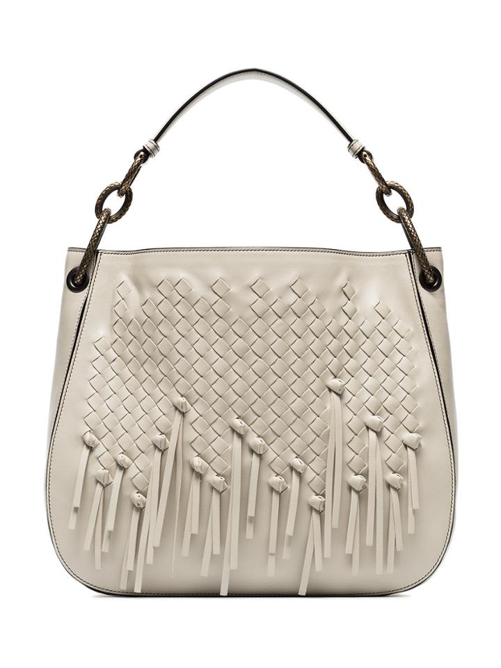 Bottega Veneta Cream Charleston Loop Fringed Leather Hobo Tote - Nude