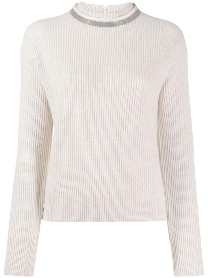 Brunello Cucinelli Brass-embellished Cashmere Jumper - Neutrals