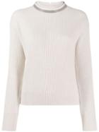 Brunello Cucinelli Brass-embellished Cashmere Jumper - Neutrals