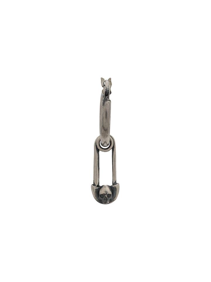 Northskull Skull Safety Pin Hoop Earring - Silver