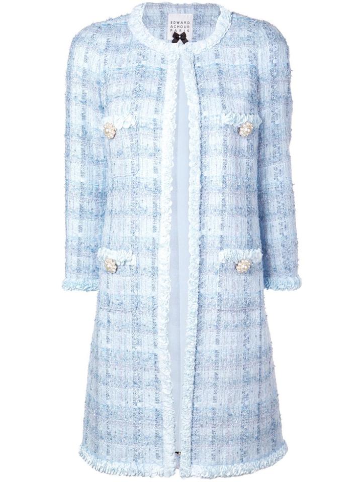 Edward Achour Paris Long Tweed Coat - Blue
