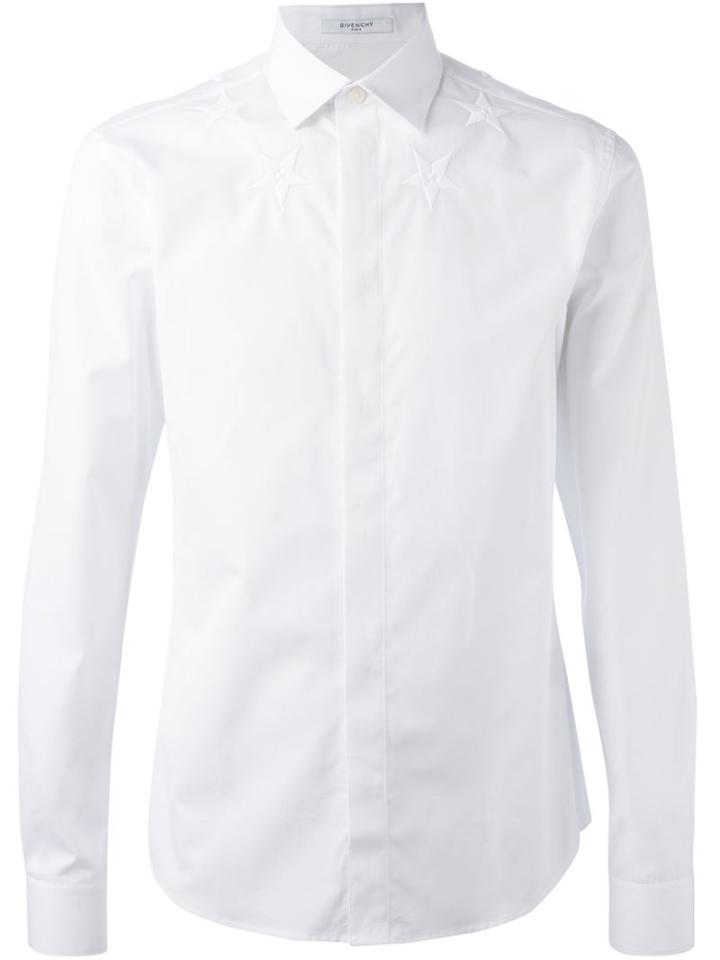 Givenchy Embroidered Star Shirt, Men's, Size: 38, White, Cotton/polyester/ceramic