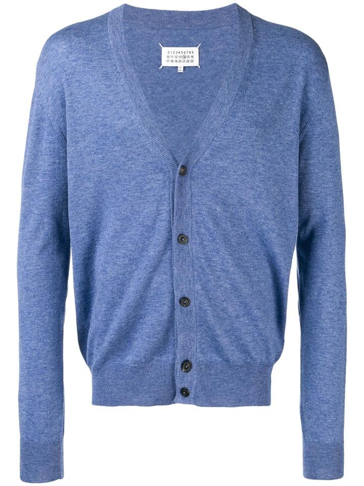 Maison Margiela Elbow Patch V-neck Cardigan - Blue