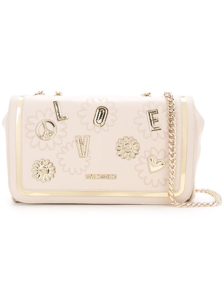 'love' Patches Shoulder Bag - Women - Polyurethane - One Size, White, Polyurethane, Love Moschino