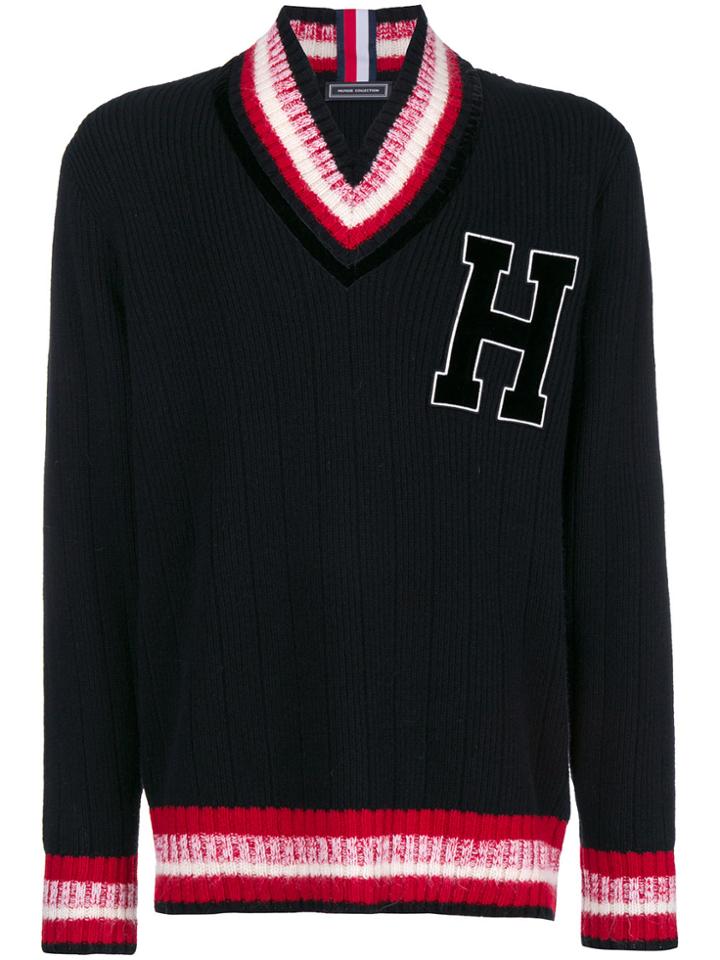Hilfiger Collection Stripe Detail V-neck Jumper - Black