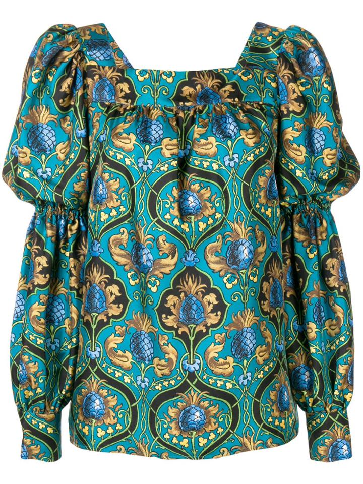 La Doublej Ananas Long-sleeve Blouse - Blue