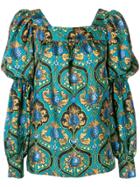 La Doublej Ananas Long-sleeve Blouse - Blue