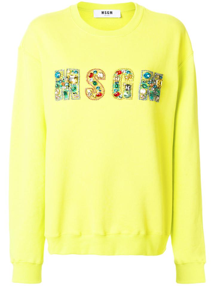 Msgm Crystal Embellished Logo Sweatshirt - Yellow & Orange