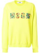 Msgm Crystal Embellished Logo Sweatshirt - Yellow & Orange