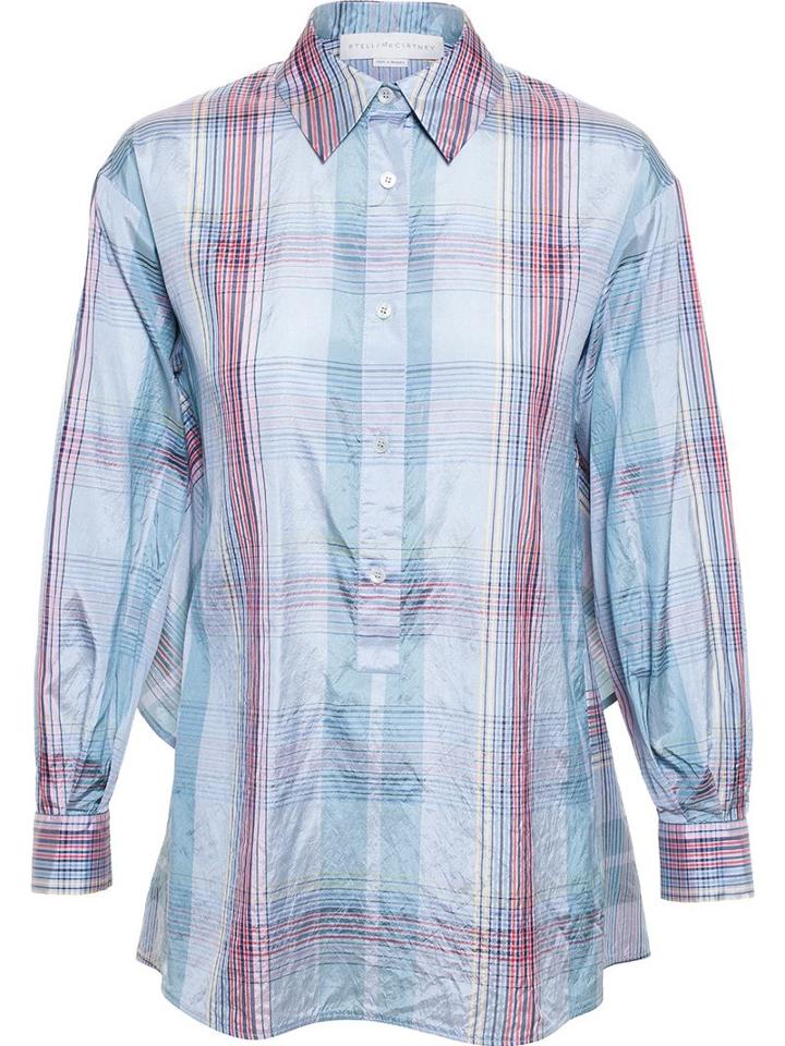 Stella Mccartney Crop-back Checked Shirt, Women's, Size: 44, Blue, Silk