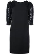 Emanuel Ungaro Lacy Puff Sleeve Dress, Women's, Size: 46, Black, Viscose/spandex/elastane/polyamide/spandex/elastane
