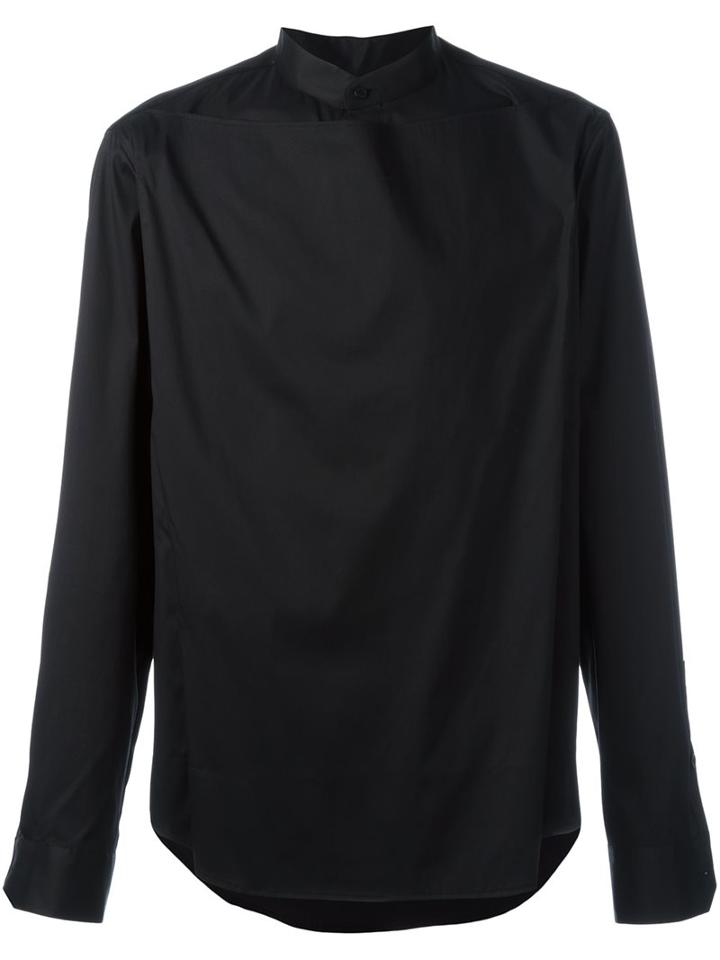 Wooyoungmi Overlay Band Collar Shirt, Men's, Size: 48, Black, Silk/cotton/nylon/spandex/elastane