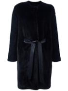 Liska Belted Fur Coat, Women's, Size: Medium, Blue, Lamb Skin/mink Fur/lamb Fur