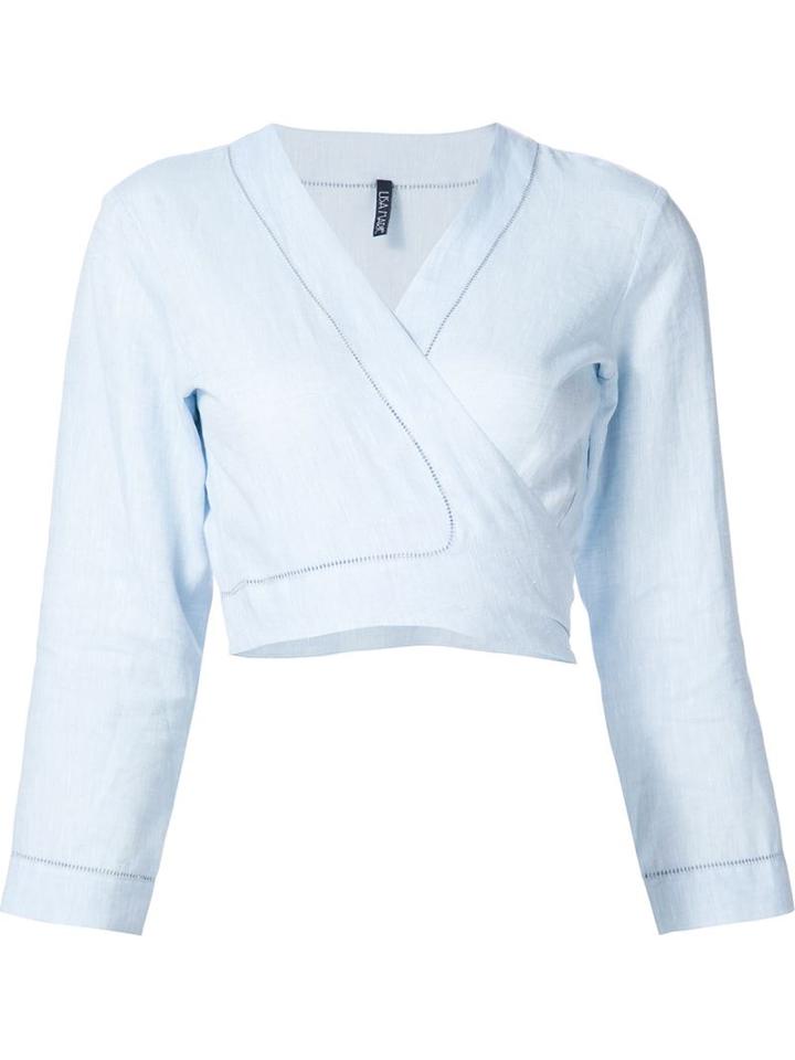 Lisa Marie Fernandez - Cropped Blouse - Women - Linen/flax - 3, Blue, Linen/flax
