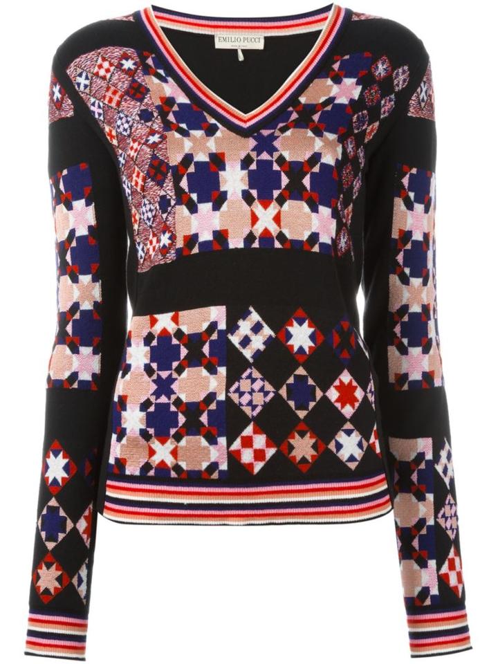 Emilio Pucci Geometric Pattern Jumper, Women's, Size: Medium, Black, Acrylic/polyamide/cashmere/merino