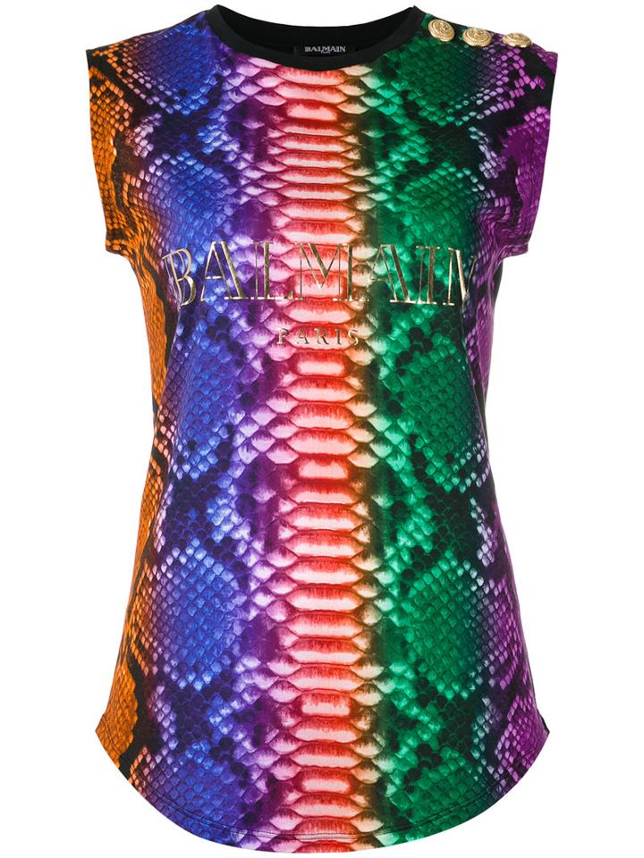 Balmain Snake Print Iconic Logo Top, Women's, Size: 38, Black, Cotton