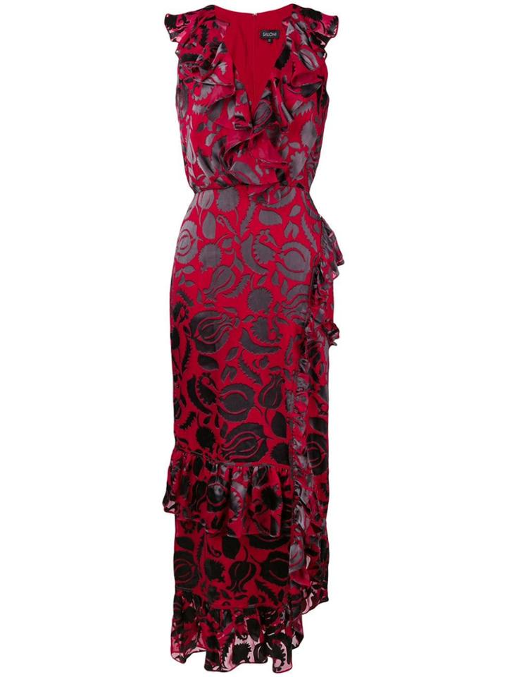 Saloni Anita Floral Printed Ruffle Dress - Red