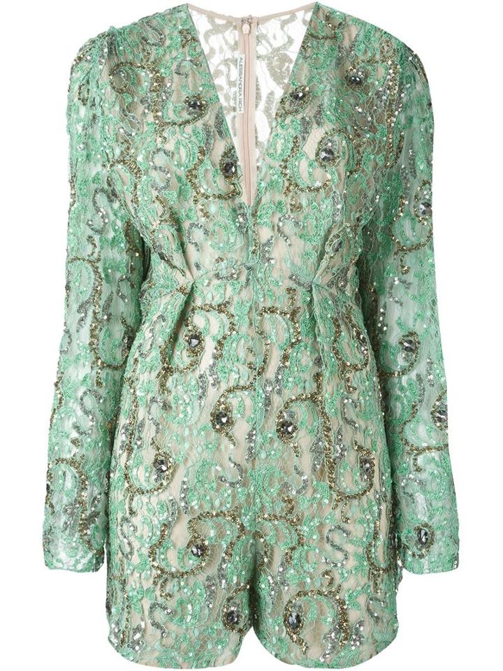 Alessandra Rich Embellished Short Playsuit, Women's, Size: 40, Green, Silk/viscose/polyamide/glass