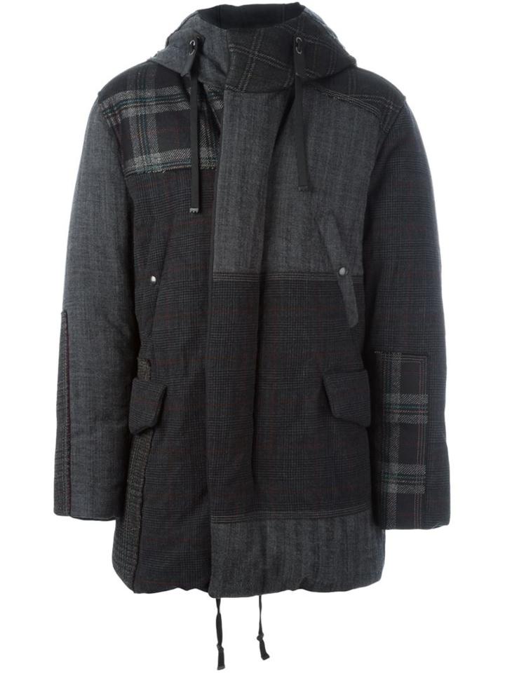 Lanvin Patchwork Padded Jacket, Men's, Size: 52, Grey, Cotton/feather Down/polyamide/wool